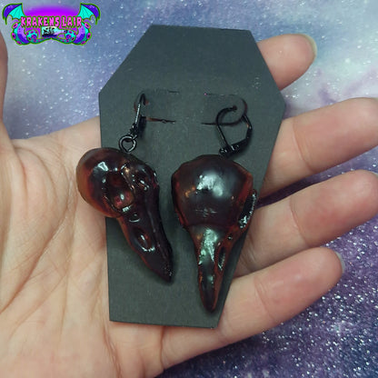 3D stylised raven skull Earring dangles studs