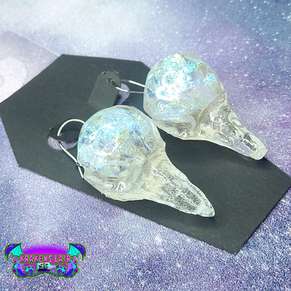 3D liquid core raven skull Earring dangles studs