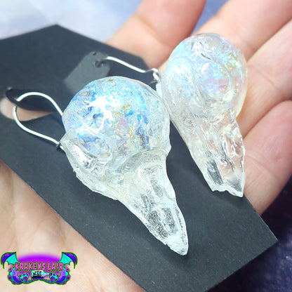 3D liquid core raven skull Earring dangles studs