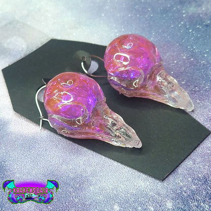 3D liquid core raven skull Earring dangles studs