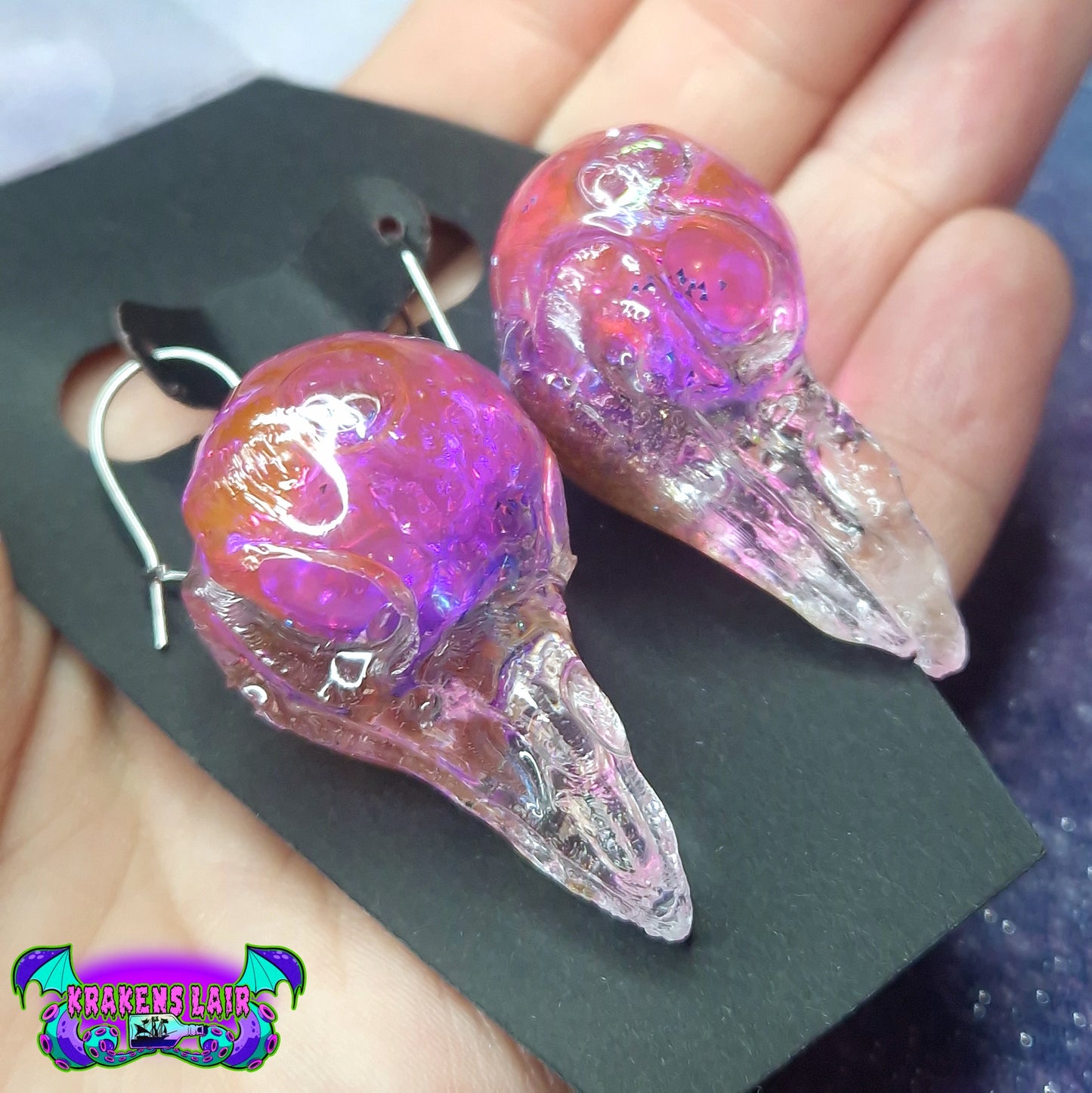 3D liquid core raven skull Earring dangles studs