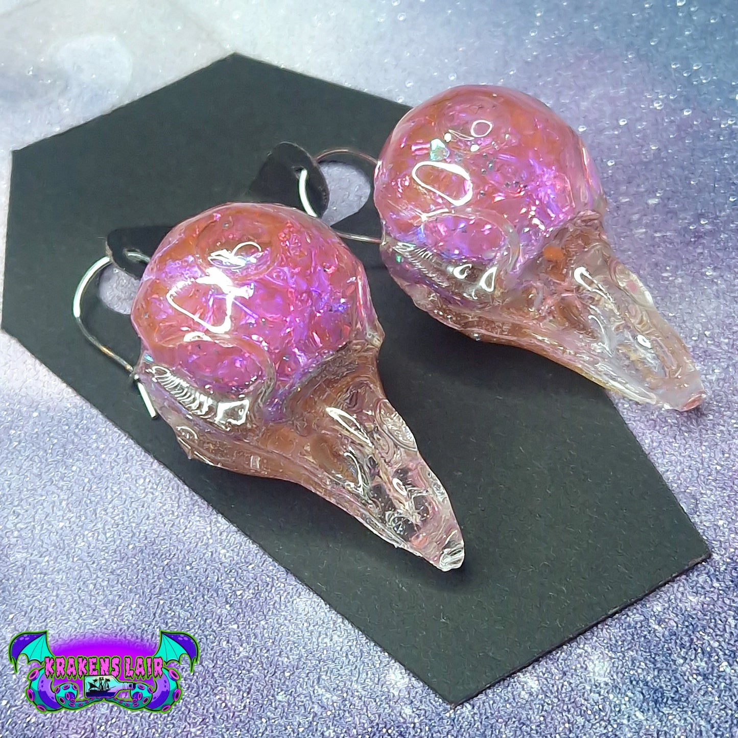 3D liquid core raven skull Earring dangles studs