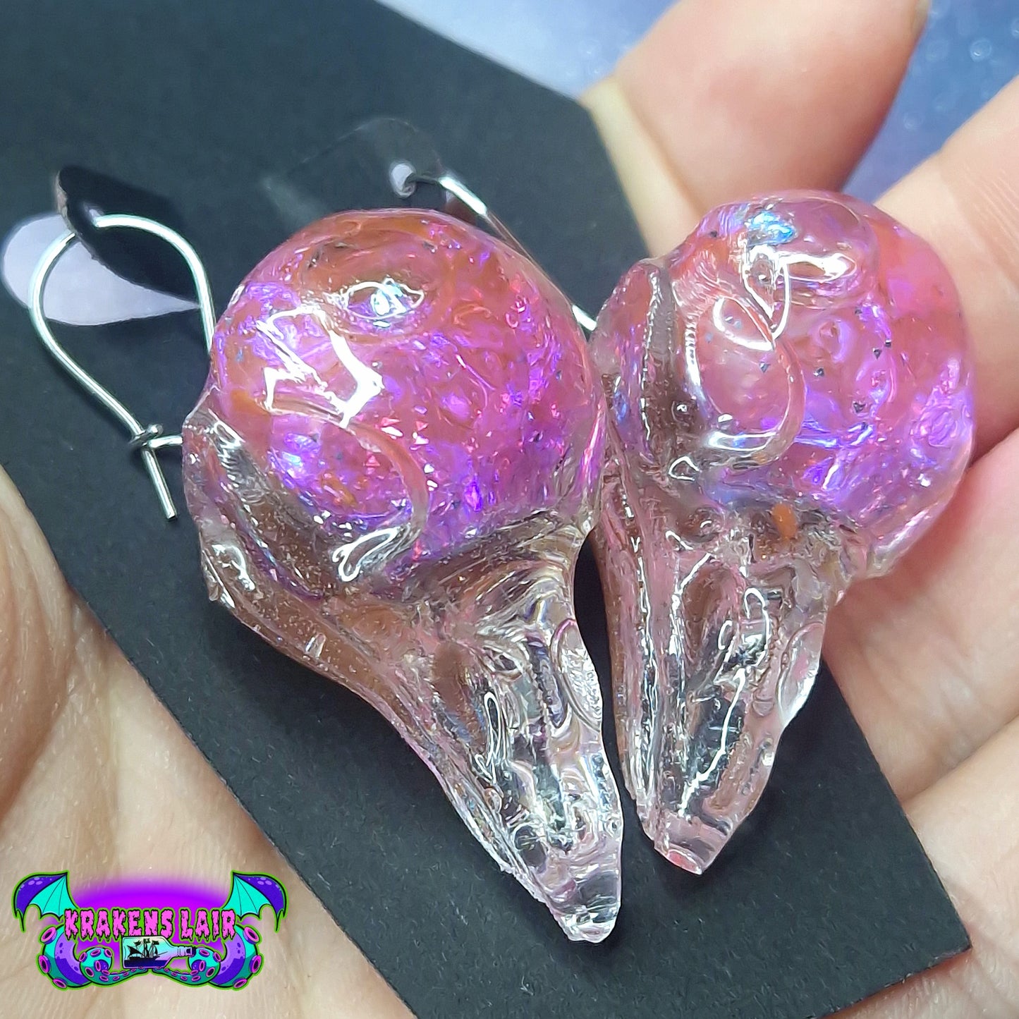 3D liquid core raven skull Earring dangles studs