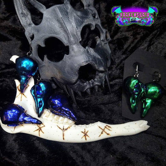 3D stylised raven skull Earring dangles studs