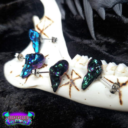 3D stylised raven skull Earring dangles studs