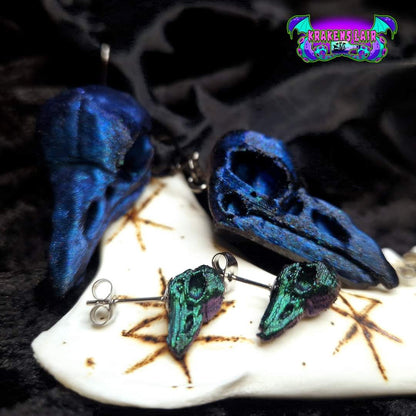 3D stylised raven skull Earring dangles studs